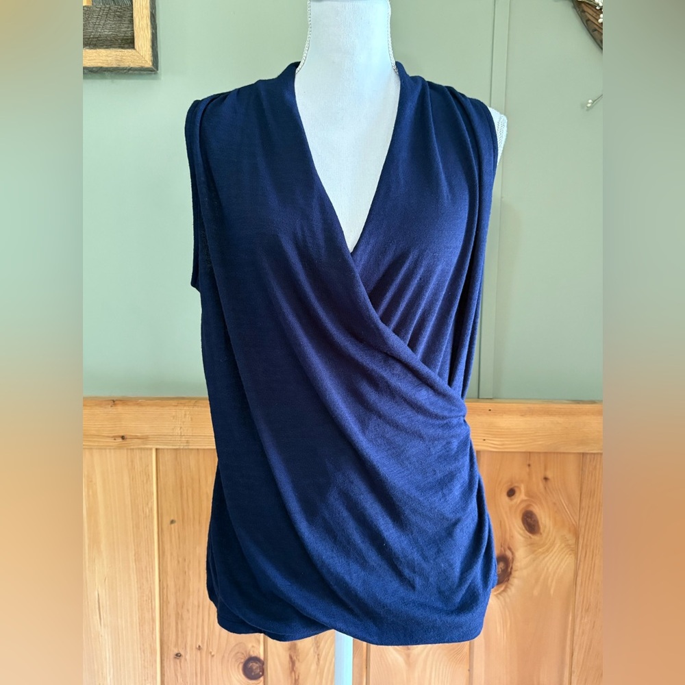 41 Hawthorn Benni Wrap Front Ruched Knit Top Navy - LP NWT